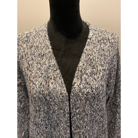 Loft Cardigan Sweater Chunky Oversized Medium Black White Variegated Knit - Picture 2 of 12